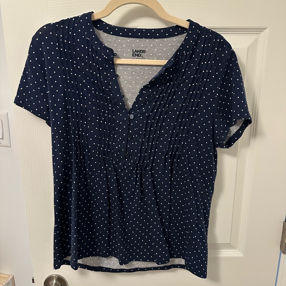 Lands' End Women's Dark Blue Dotted Blouse